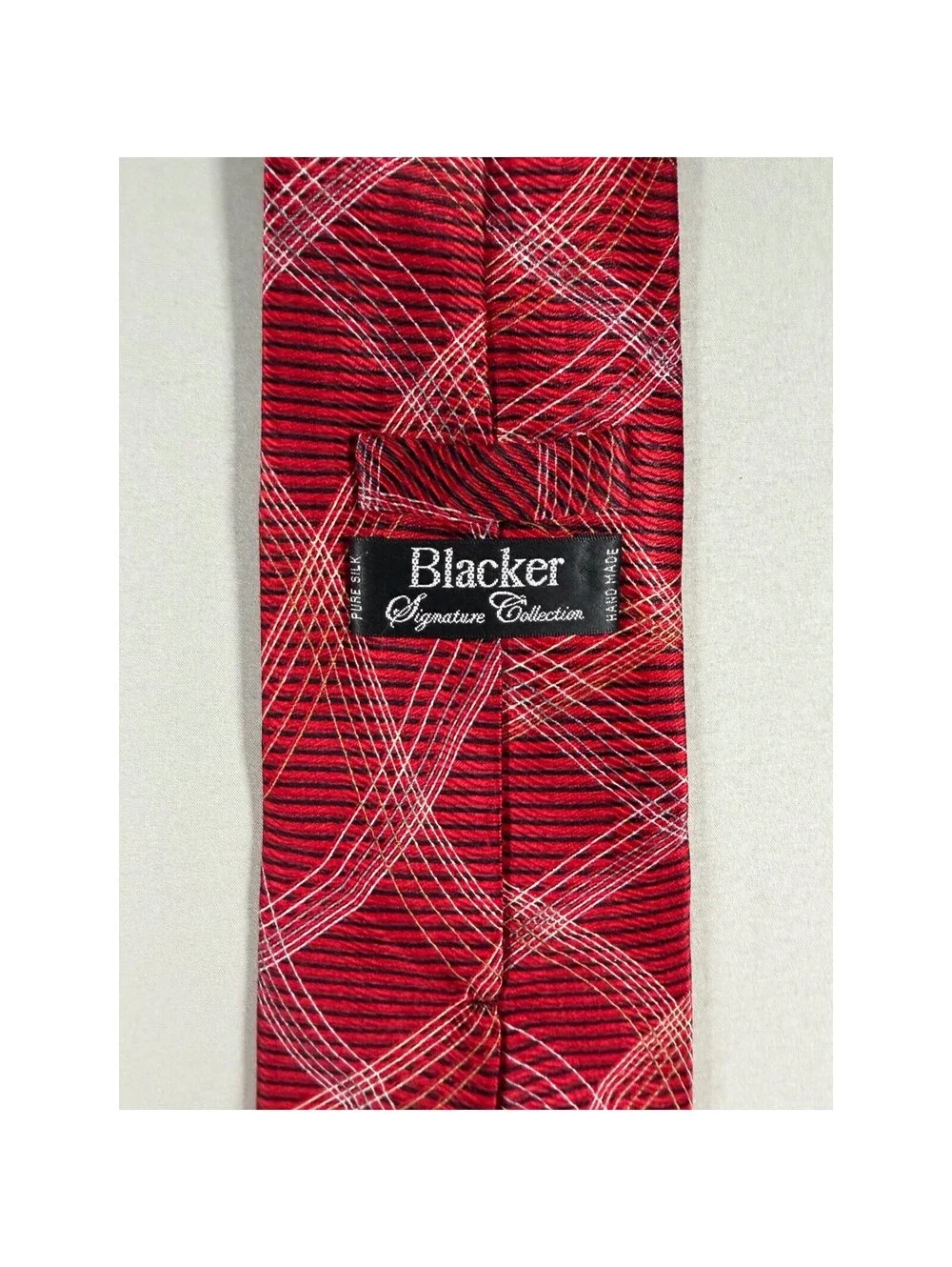 Blacker Signature Collection Mens Red Silk Tie Geometric Pattern Handmade Silk